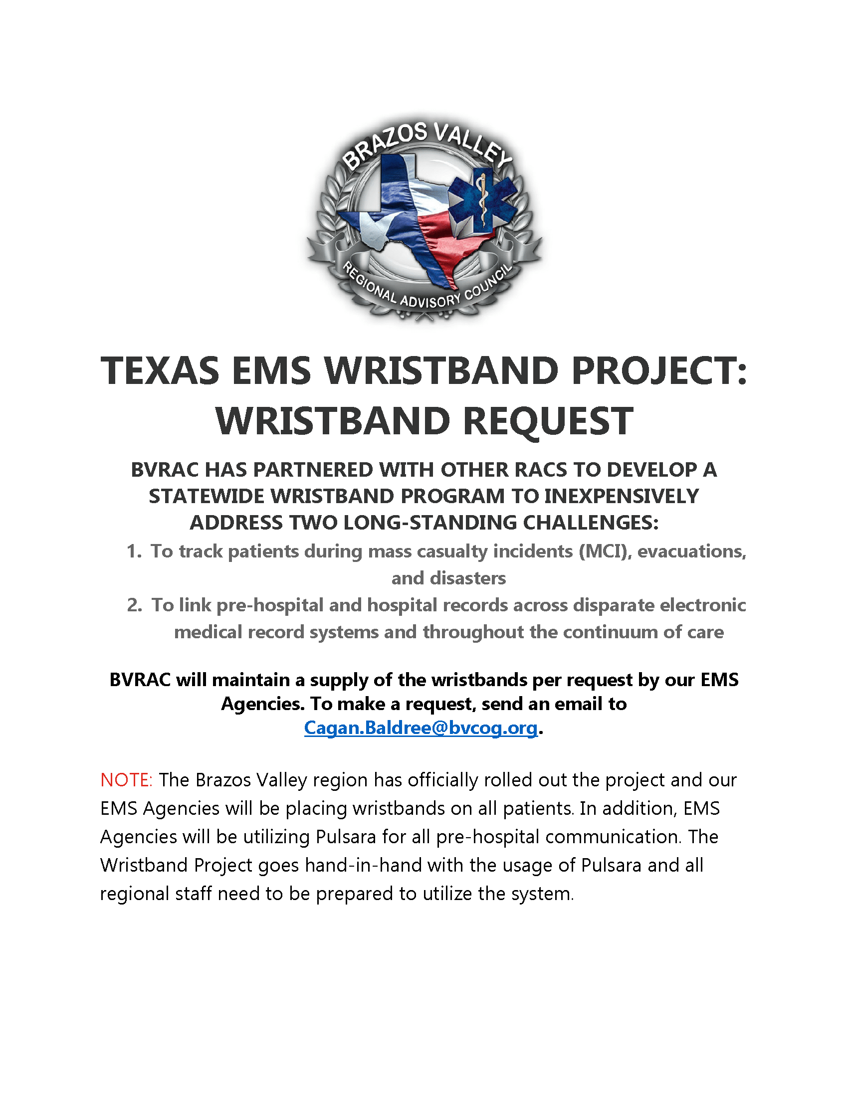 TEXAS EMS WRISTBAND PROJECT - Website Notice