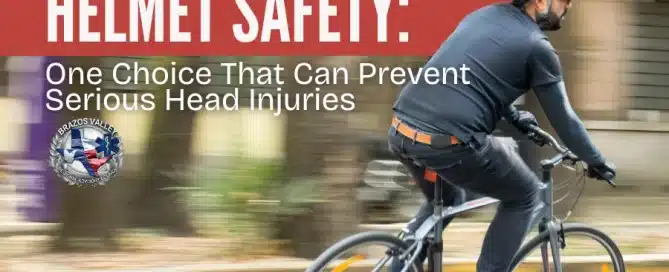 Helmet Safety Can Prevent Head Injuries - BVRAC graphic showing a bicyclist wearing a helmet with “Helmet Safety” headline about preventing serious head injuries.