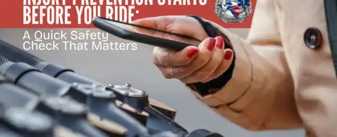 Injury Prevention Starts Before You Ride graphic showing a person holding a phone near a bicycle with BVRAC branding
